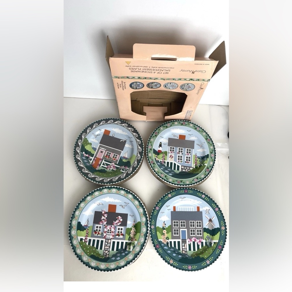 Sakura CLAIRE MURRAY NANTUCKET 4 SALAD dessert PLATES 8.5” Flowers Light House